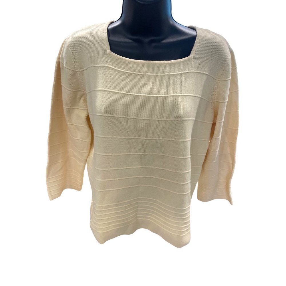 Geoffery Beene Pastel Yellow 3/4 Sleeve Square Neck Sweater Sz L